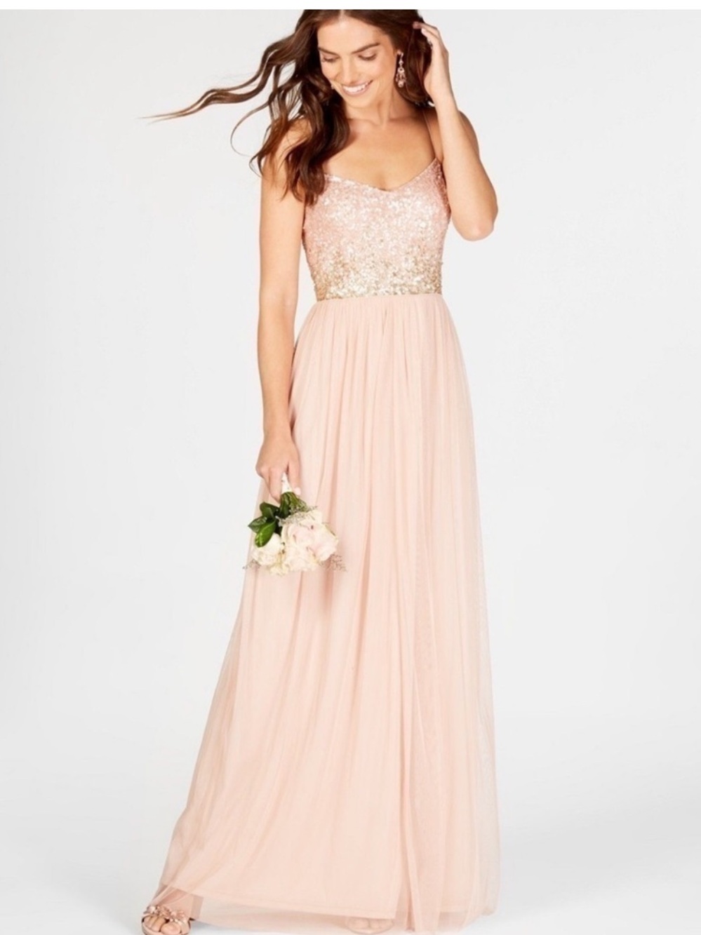 Adrianna Papell Soft Ballerina Pink Sequin And Tulle Maxi Dress Size 2